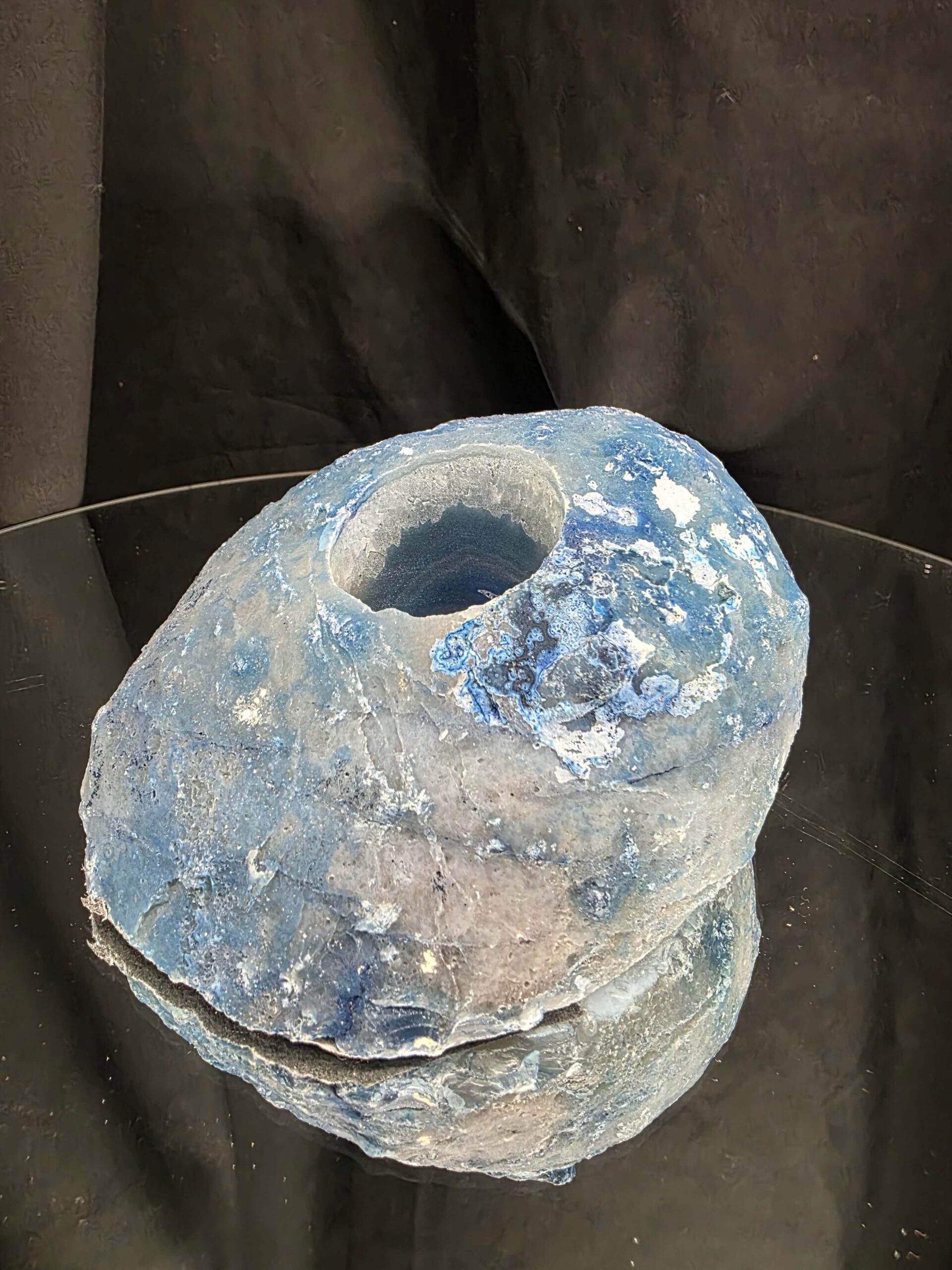 Large Blue Agate End Candle 1 Handpicked 1.126g H7.5xW14.5xD8.5cm Microcrystalline Quartz Tealight Holder Ornament - Image 5