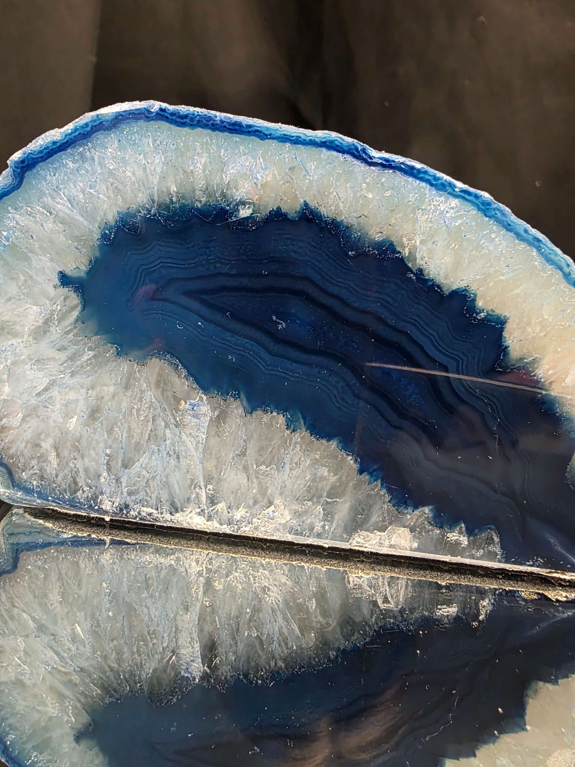 Large Blue Agate End Candle 1 Handpicked 1.126g H7.5xW14.5xD8.5cm Microcrystalline Quartz Tealight Holder Ornament - Image 7