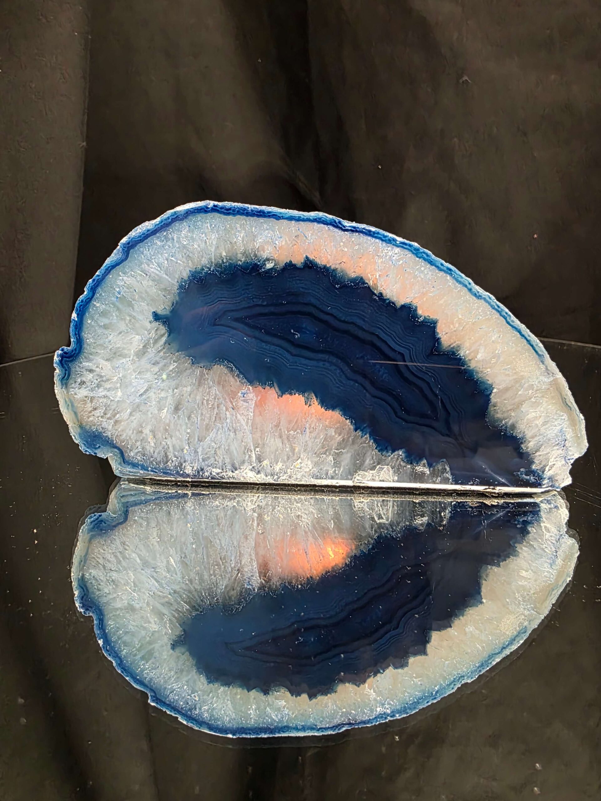 Large Blue Agate End Candle 1 Handpicked 1.126g H7.5xW14.5xD8.5cm Microcrystalline Quartz Tealight Holder Ornament - Image 8