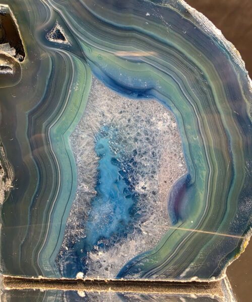Large Blue Agate End Candle 3 Handpicked 1.054g H11.5xW10.5xD7cm Microcrystalline Quartz Tealight Holder Ornament - Image 7