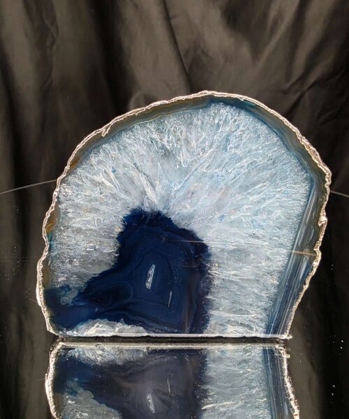 Large Blue Agate End Candle 2 Handpicked 969g H10xW11xD8cm Microcrystalline Quartz Silver Gilded Tealight Holder