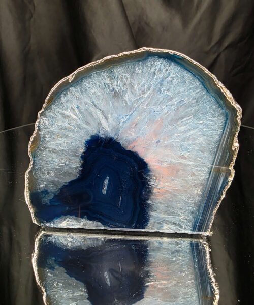 Large Blue Agate End Candle 2 Handpicked 969g H10xW11xD8cm Microcrystalline Quartz Silver Gilded Tealight Holder - Image 7