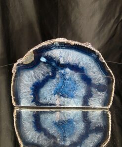 Large Blue Agate End Candle 3 Handpicked 922g H7.5xW12xD7.5cm Microcrystalline Quartz Silver Gilded Tealight Holder