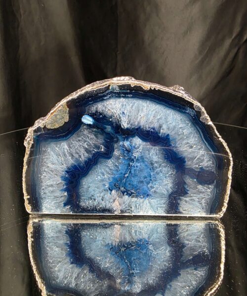 Large Blue Agate End Candle 3 Handpicked 922g H7.5xW12xD7.5cm Microcrystalline Quartz Silver Gilded Tealight Holder