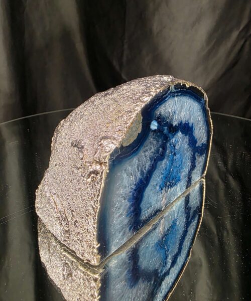 Alternative view of Large Blue Agate End Candle 3 Handpicked 922g H7.5xW12xD7.5cm Microcrystalline Quartz Silver Gilded Tealight Holder