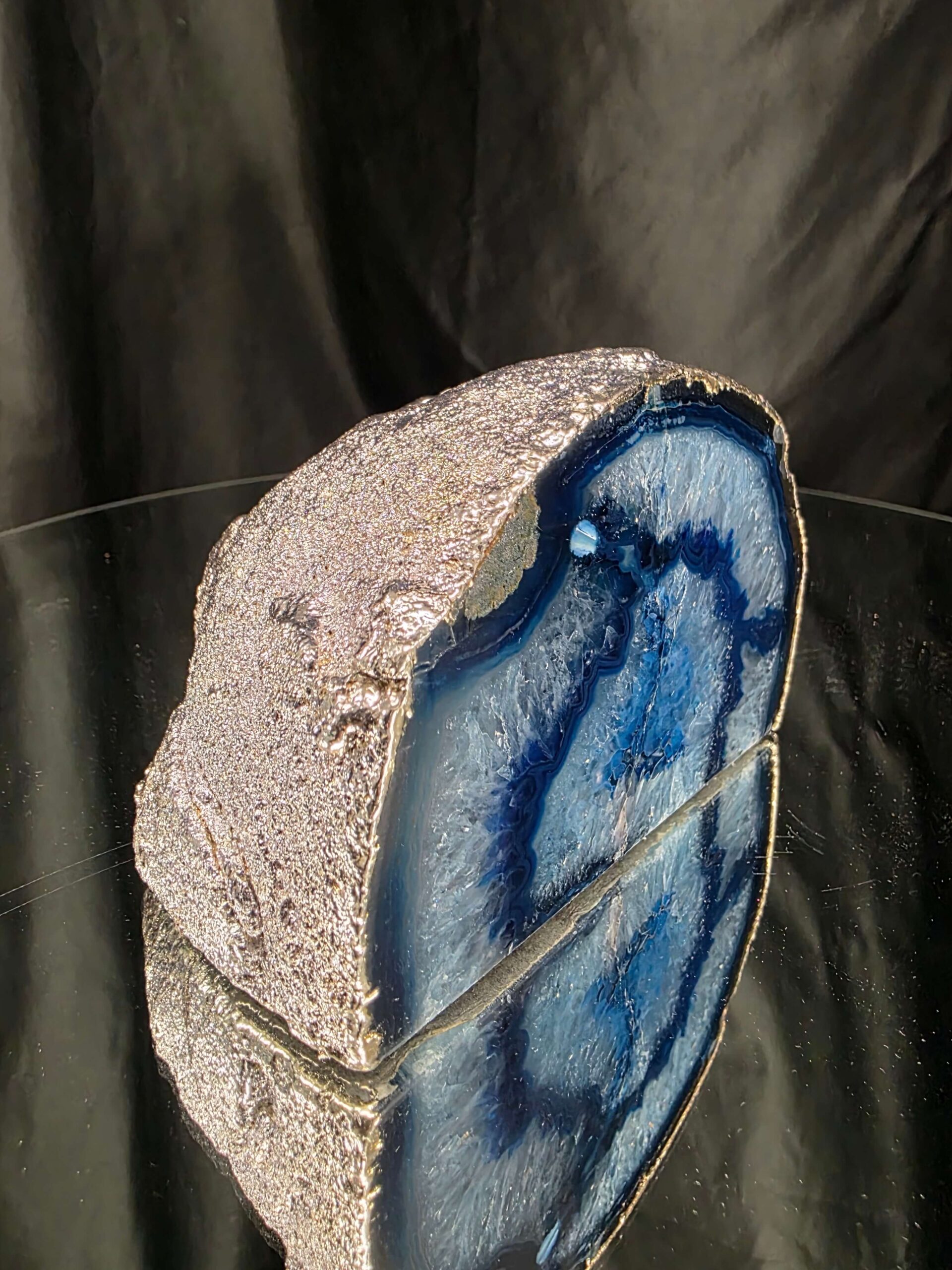 Large Blue Agate End Candle 3 Handpicked 922g H7.5xW12xD7.5cm Microcrystalline Quartz Silver Gilded Tealight Holder - Image 2