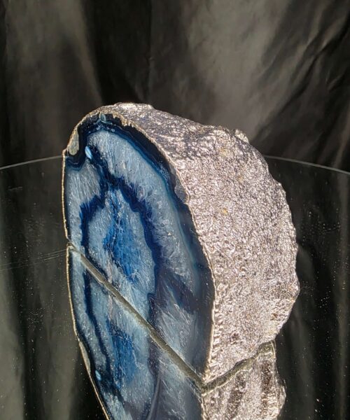 Large Blue Agate End Candle 3 Handpicked 922g H7.5xW12xD7.5cm Microcrystalline Quartz Silver Gilded Tealight Holder - Image 3