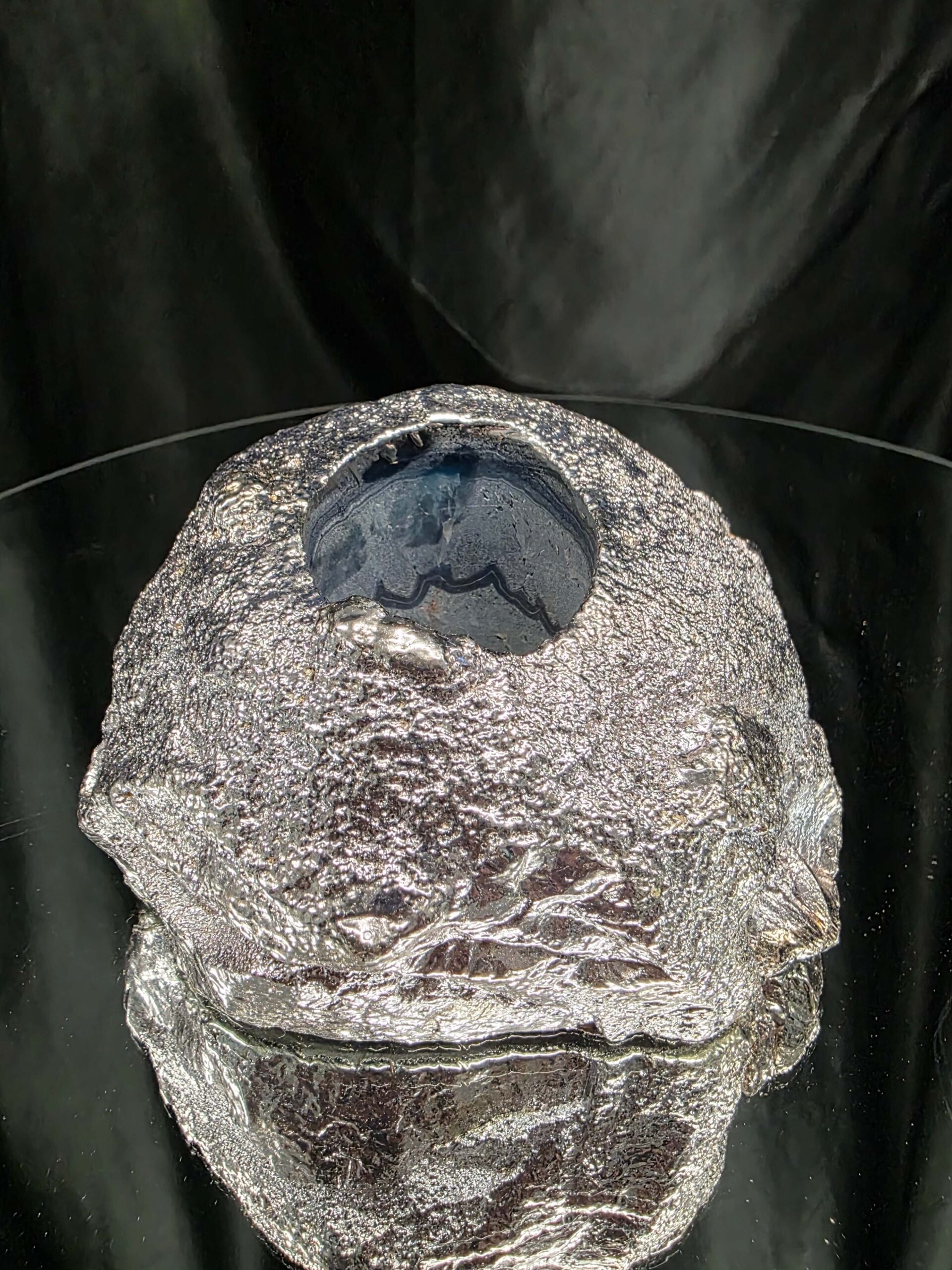 Large Blue Agate End Candle 3 Handpicked 922g H7.5xW12xD7.5cm Microcrystalline Quartz Silver Gilded Tealight Holder - Image 5