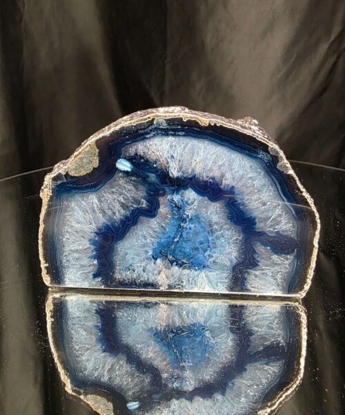Large Blue Agate End Candle 3 Handpicked 922g H7.5xW12xD7.5cm Microcrystalline Quartz Silver Gilded Tealight Holder - Image 7