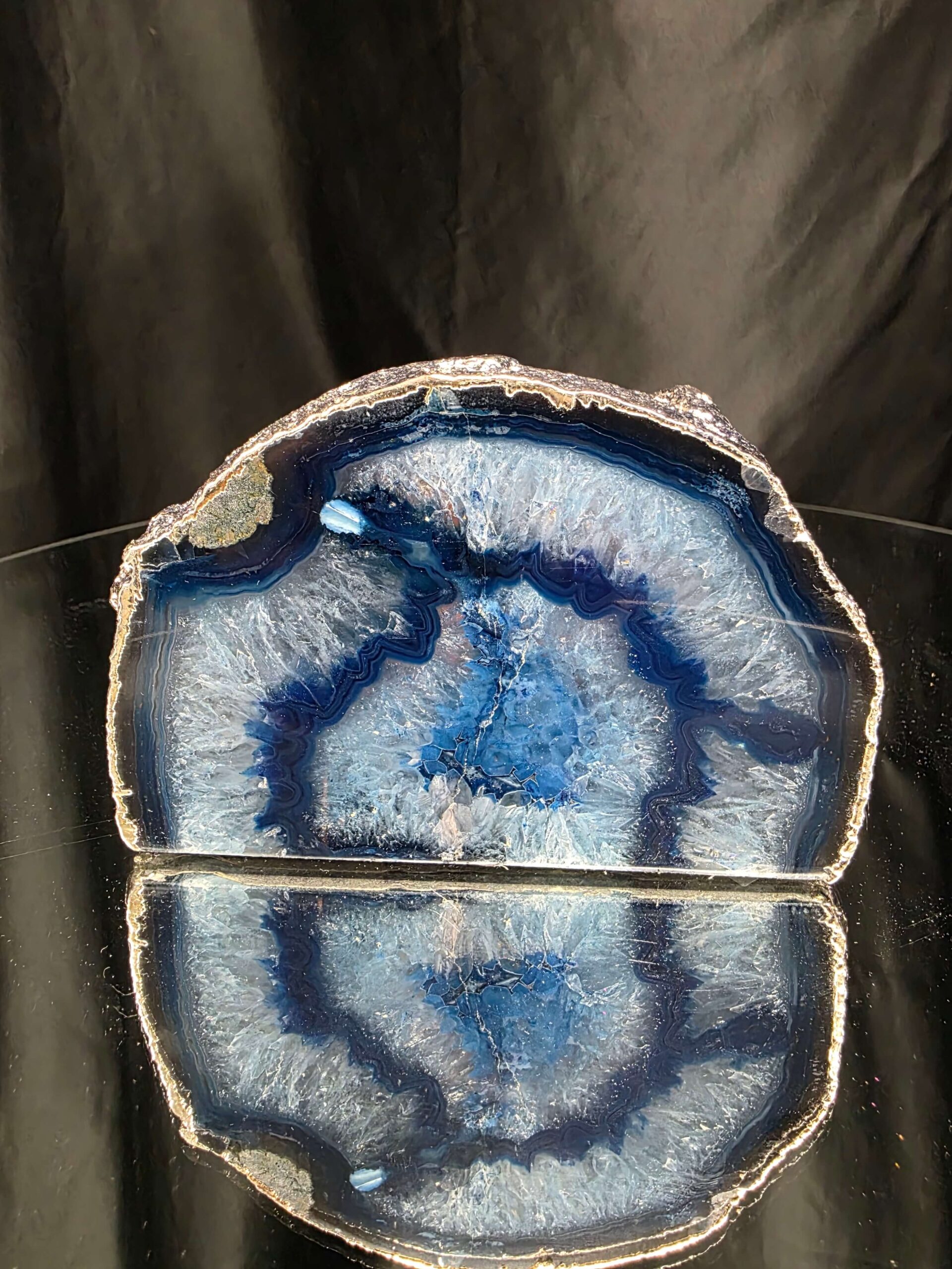 Large Blue Agate End Candle 3 Handpicked 922g H7.5xW12xD7.5cm Microcrystalline Quartz Silver Gilded Tealight Holder - Image 7