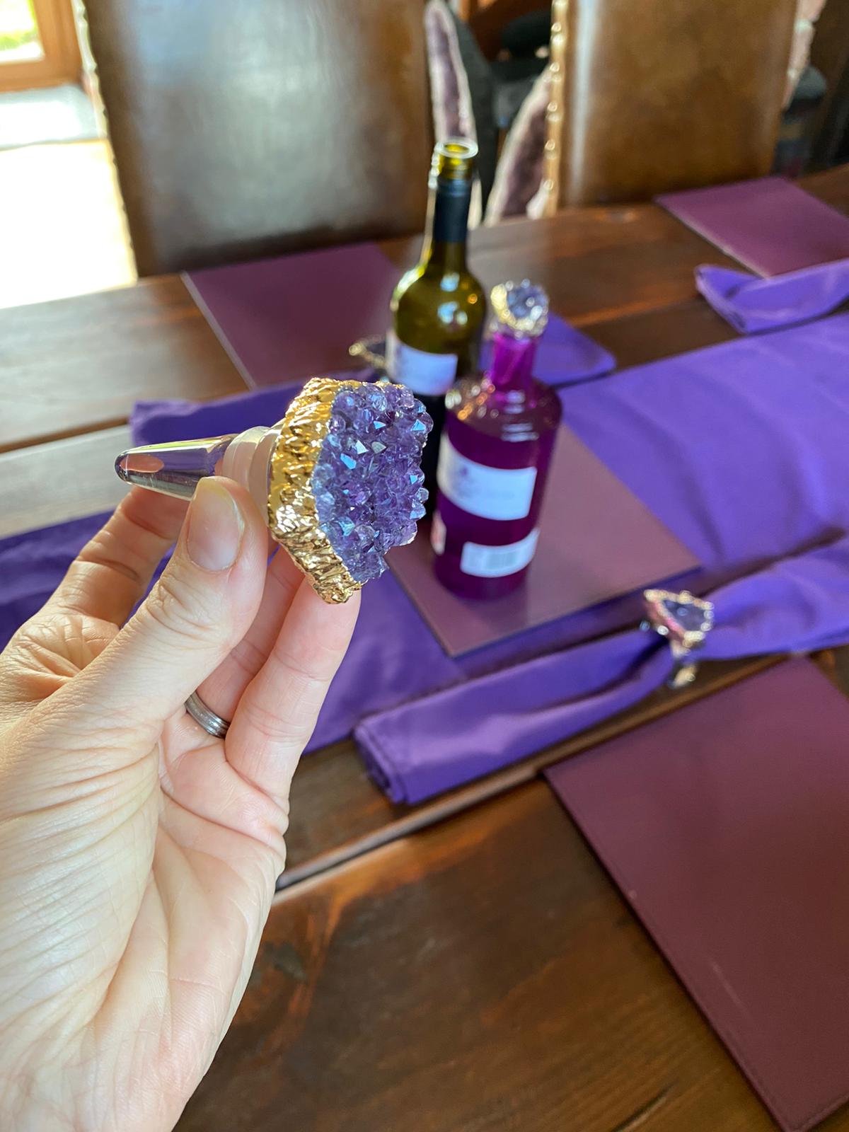 Amethyst - Gold Gilded Quartz Wine Lover Gift Bottle Cork Stopper Crystal Unique Bottle Stopper - Image 21