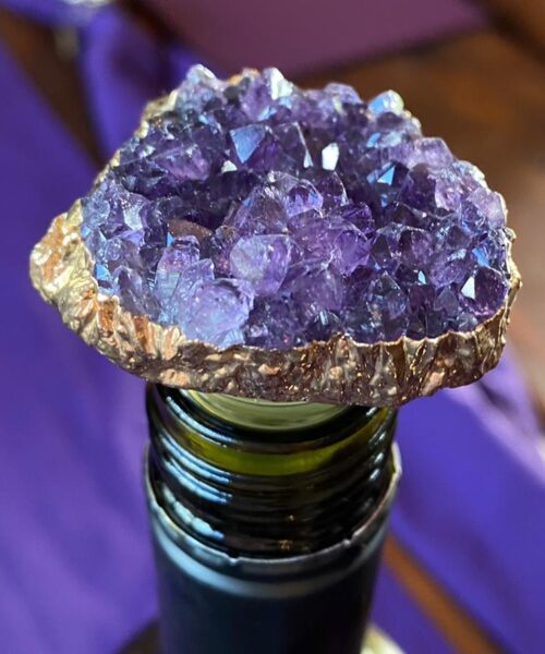 Amethyst - Gold Gilded Quartz Wine Lover Gift Bottle Cork Stopper Crystal Unique Bottle Stopper