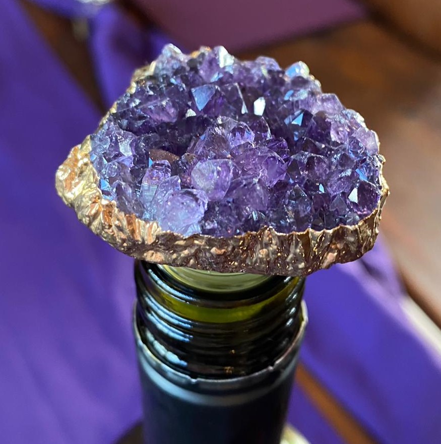 Amethyst - Gold Gilded Quartz Wine Lover Gift Bottle Cork Stopper Crystal Unique Bottle Stopper