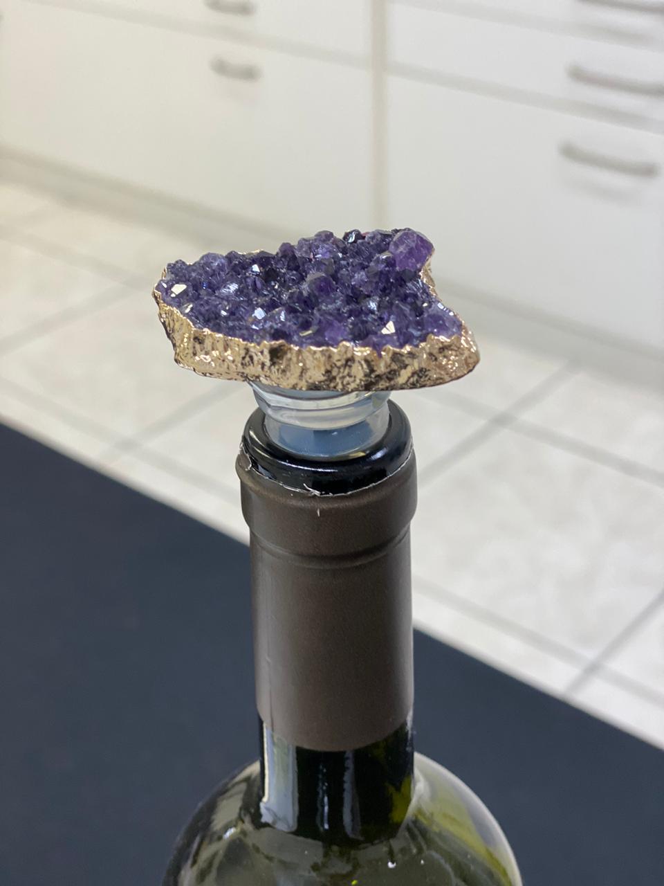 Amethyst - Gold Gilded Quartz Wine Lover Gift Bottle Cork Stopper Crystal Unique Bottle Stopper - Image 2