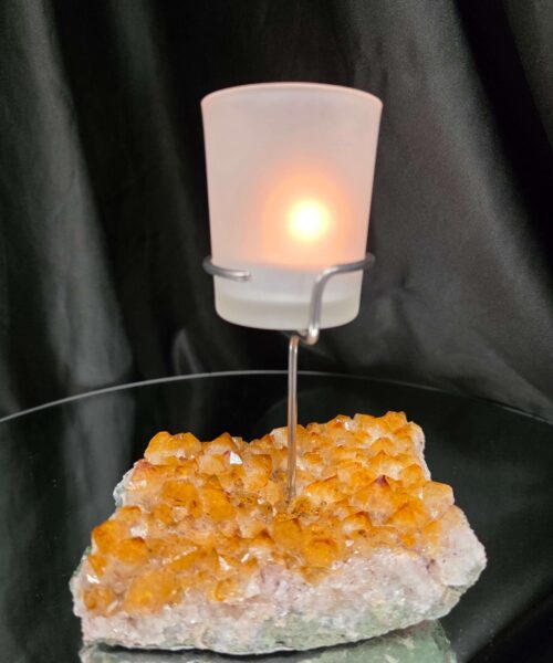 Premium A Grade Citrine Candle No. 2 Cluster Druzy / 1 Cup Tealight Holder 767g H16xW13xD9cm
