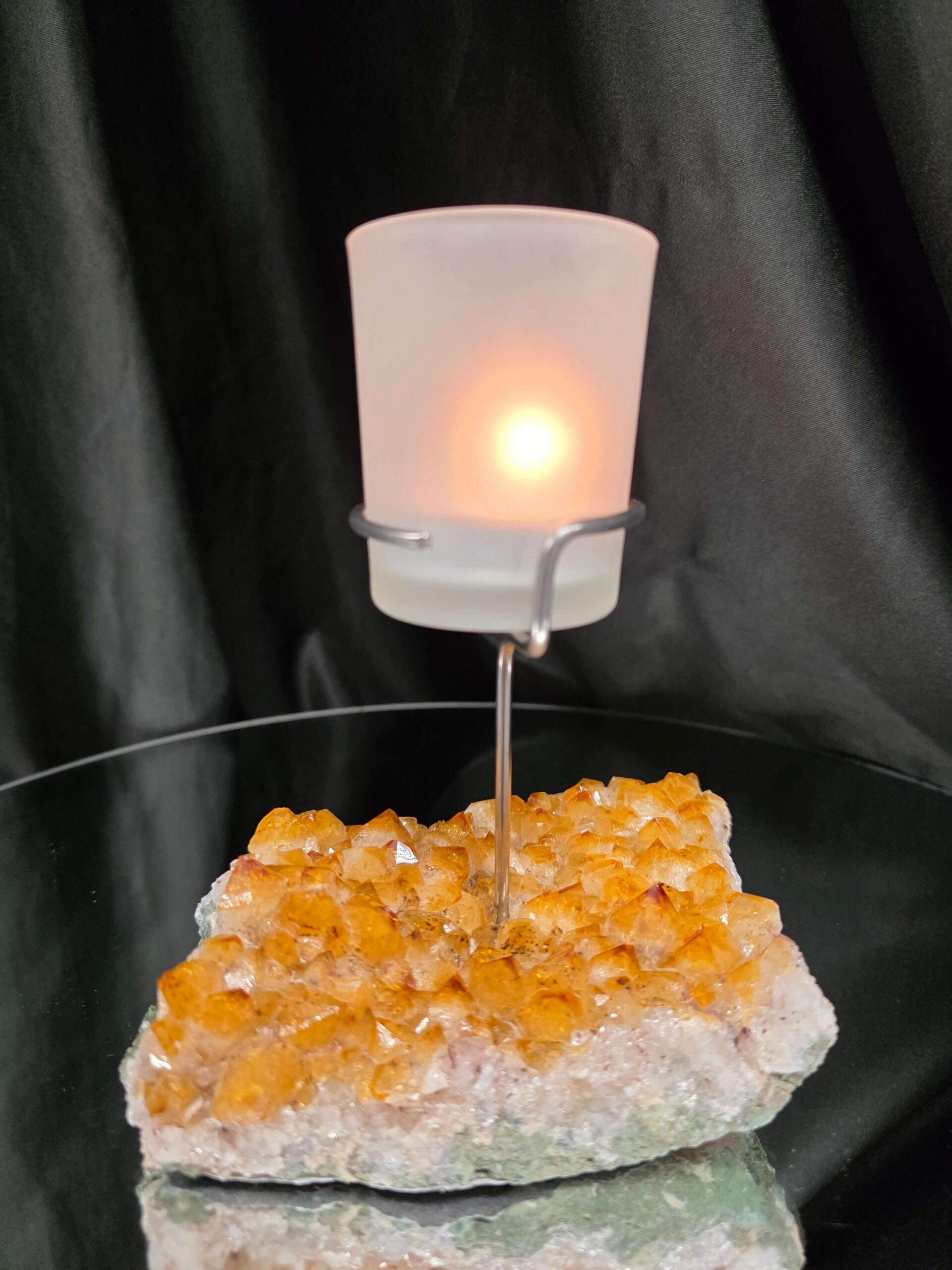 Premium A Grade Citrine Candle No. 2 Cluster Druzy / 1 Cup Tealight Holder 767g H16xW13xD9cm
