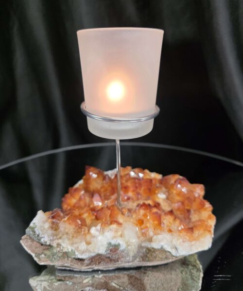 Premium A Grade Citrine Candle No. 3 Cluster Druzy / 1 Cup Tealight Holder 719g H15.5xW13xD10cm