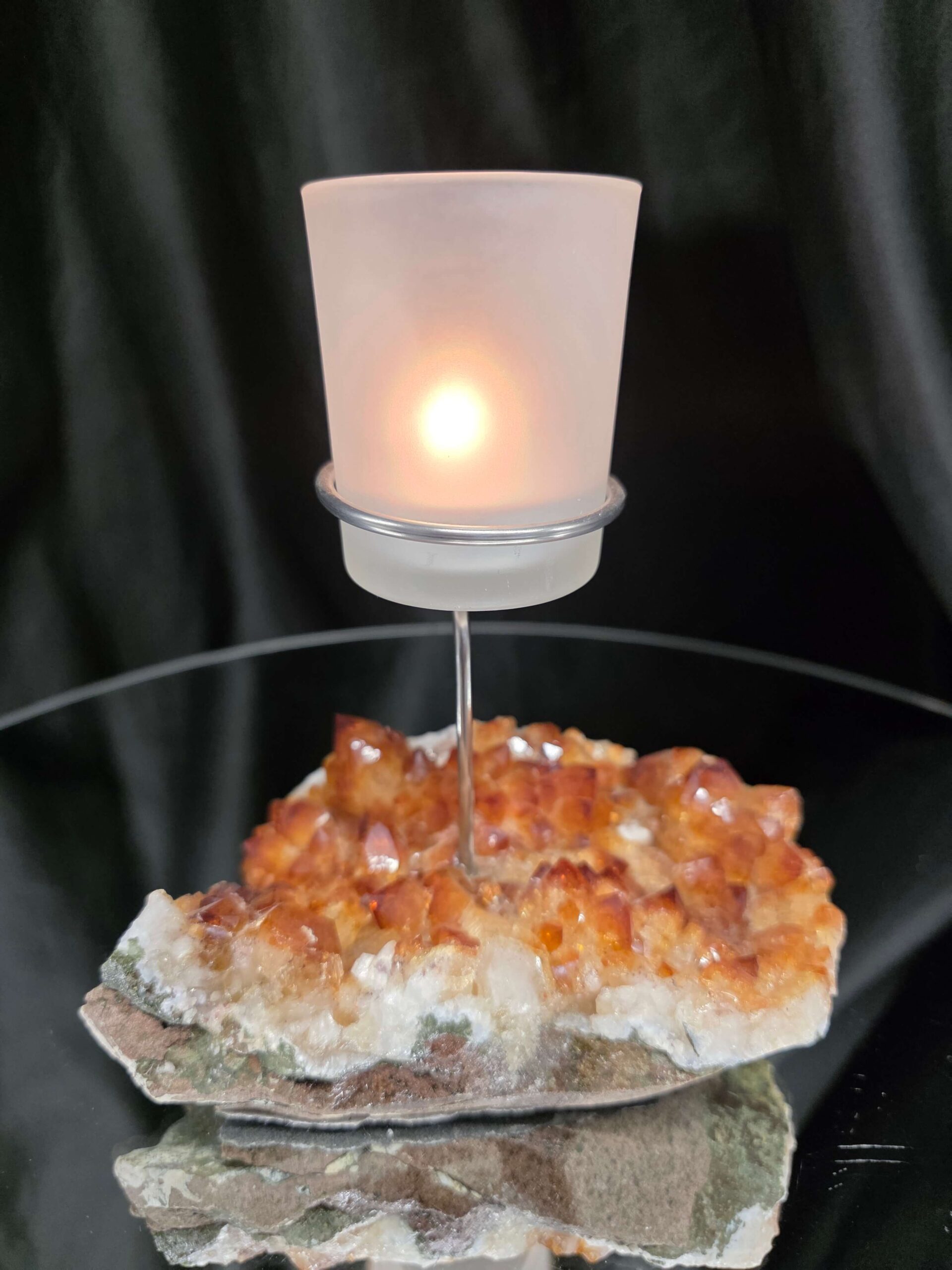 Premium A Grade Citrine Candle No. 3 Cluster Druzy / 1 Cup Tealight Holder 719g H15.5xW13xD10cm