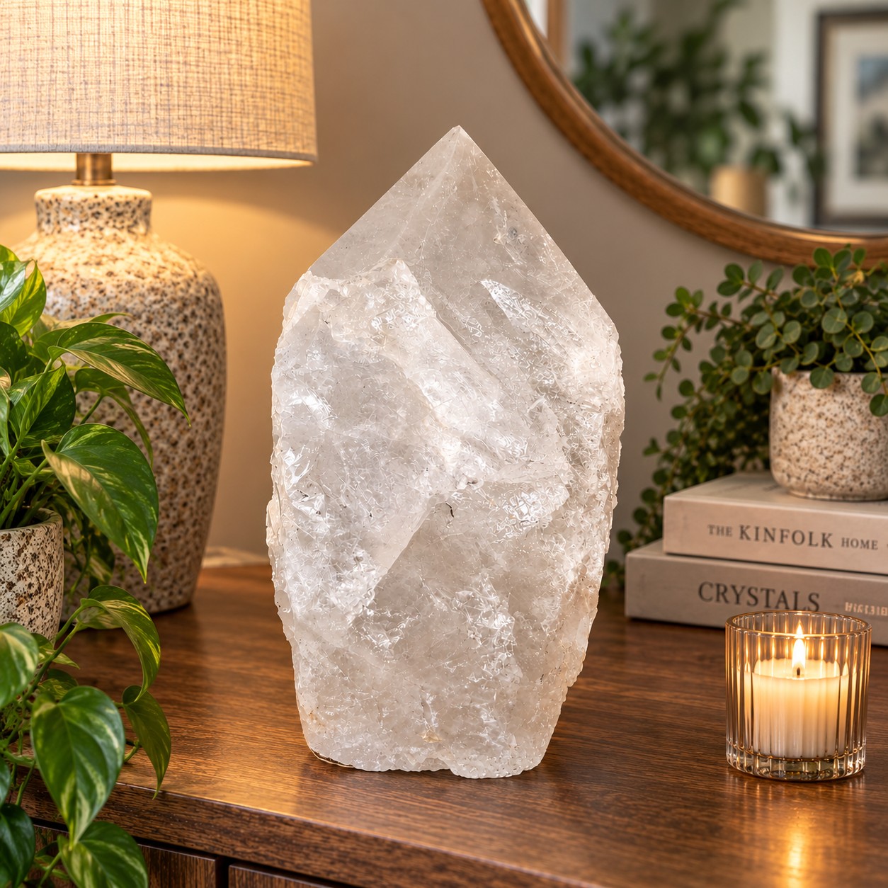Huge Extra Large Tall Point 1 Premium Clear Rock Crystal Quartz - 13.551kg H31xW16xD15.5cm