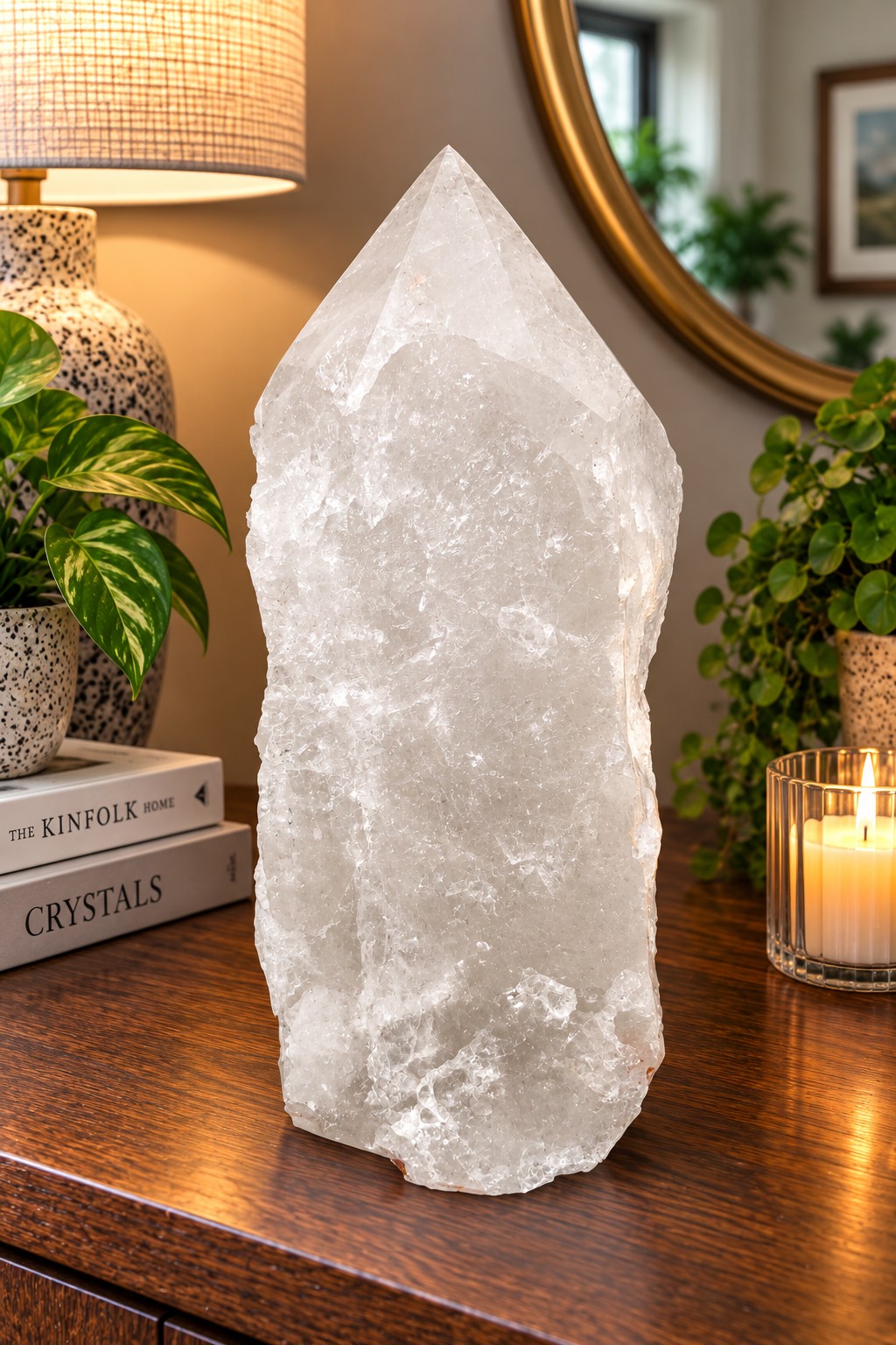 Huge Extra Large Tall Point 2 Premium Clear Rock Crystal Quartz - 13.786kg H27xW15xD14cm