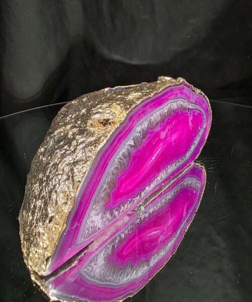 Alternative view of Large Pink Agate End Candle 1 Handpicked 934g H6.5xW15xD7.5cm Microcrystalline Quartz Gold Gilded 24ct Gold Tealight Holder