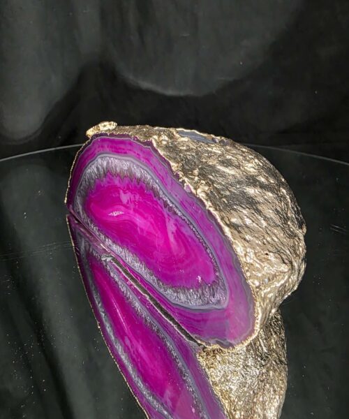 Large Pink Agate End Candle 1 Handpicked 934g H6.5xW15xD7.5cm Microcrystalline Quartz Gold Gilded 24ct Gold Tealight Holder - Image 3