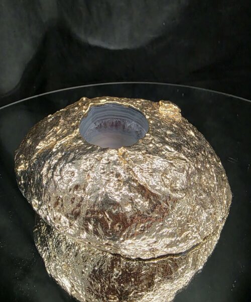 Large Pink Agate End Candle 1 Handpicked 934g H6.5xW15xD7.5cm Microcrystalline Quartz Gold Gilded 24ct Gold Tealight Holder - Image 5