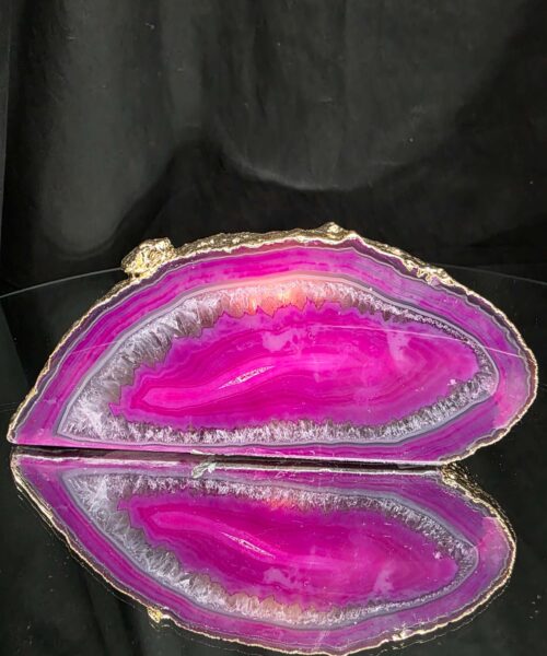 Large Pink Agate End Candle 1 Handpicked 934g H6.5xW15xD7.5cm Microcrystalline Quartz Gold Gilded 24ct Gold Tealight Holder - Image 8