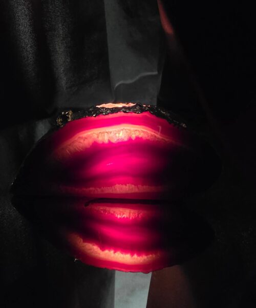 Large Pink Agate End Candle 1 Handpicked 934g H6.5xW15xD7.5cm Microcrystalline Quartz Gold Gilded 24ct Gold Tealight Holder - Image 9