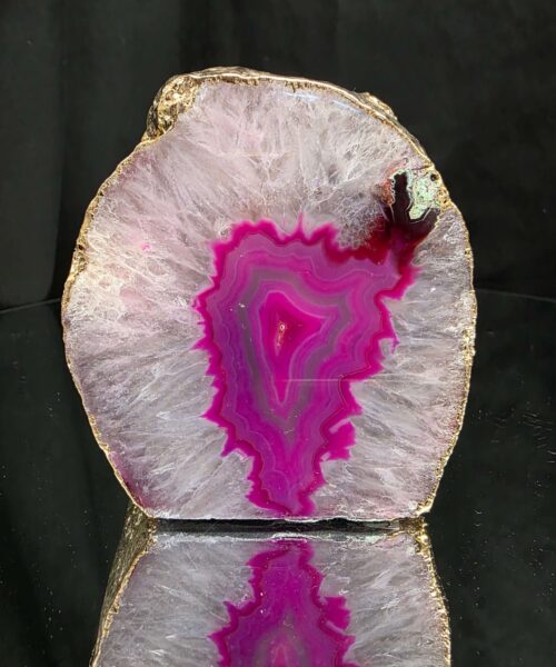 Large Pink Agate End Candle 2 Handpicked 1.173g H9xW8.5xD9cm Microcrystalline Quartz Gold Gilded 24ct Gold Tealight Holder
