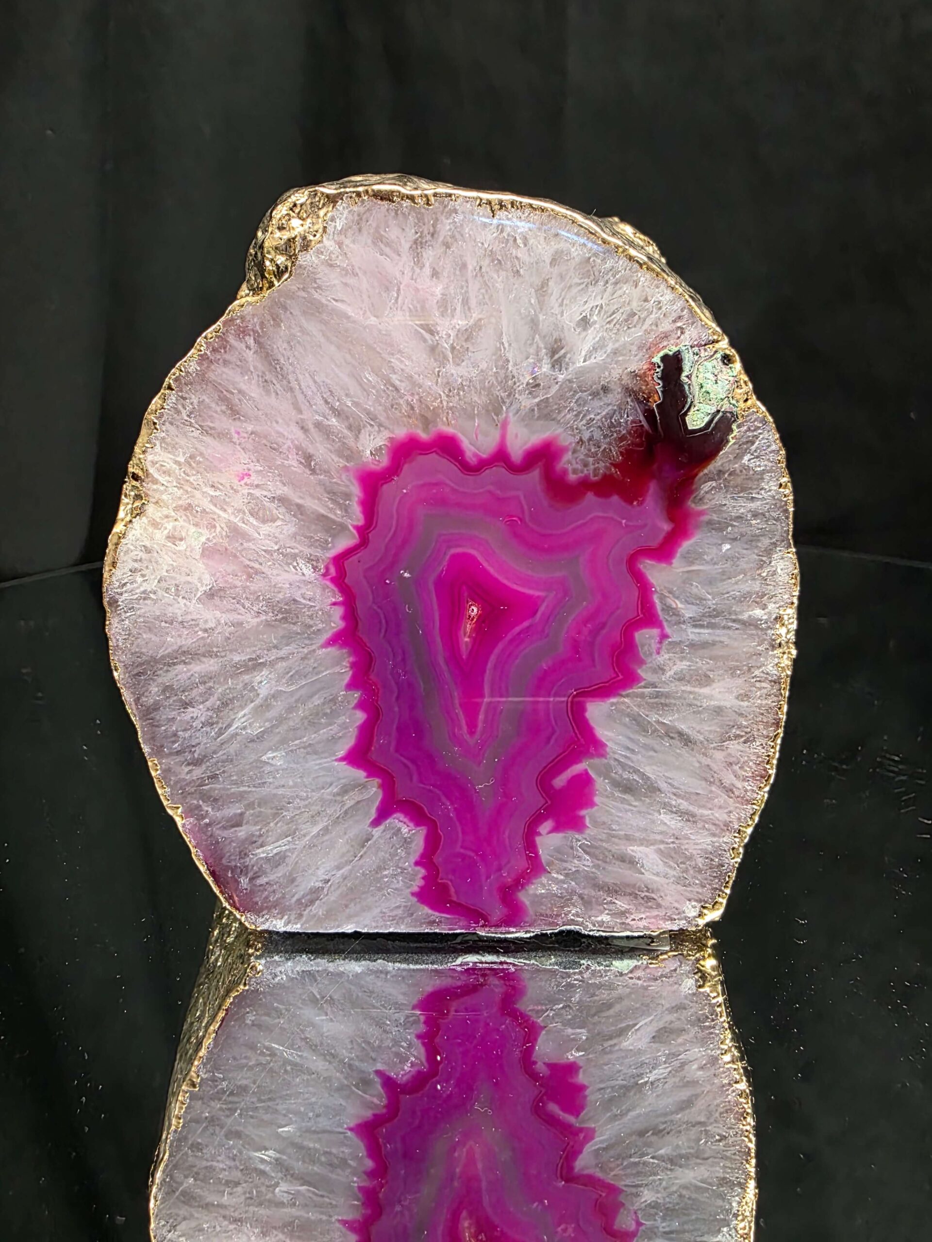 Large Pink Agate End Candle 2 Handpicked 1.173g H9xW8.5xD9cm Microcrystalline Quartz Gold Gilded 24ct Gold Tealight Holder
