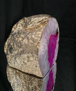 Alternative view of Large Pink Agate End Candle 2 Handpicked 1.173g H9xW8.5xD9cm Microcrystalline Quartz Gold Gilded 24ct Gold Tealight Holder