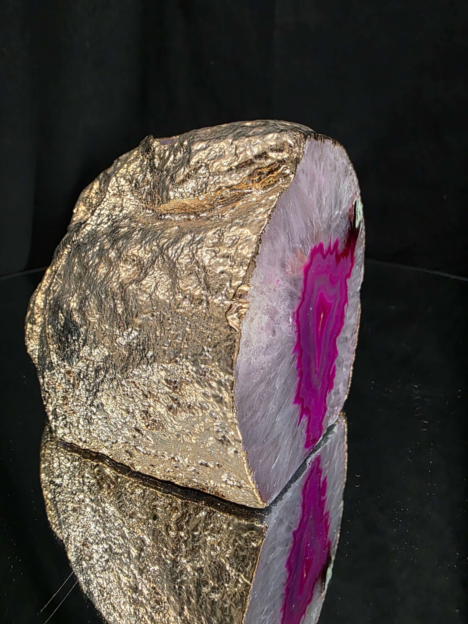 Large Pink Agate End Candle 2 Handpicked 1.173g H9xW8.5xD9cm Microcrystalline Quartz Gold Gilded 24ct Gold Tealight Holder - Image 2