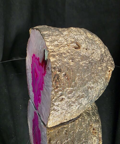 Large Pink Agate End Candle 2 Handpicked 1.173g H9xW8.5xD9cm Microcrystalline Quartz Gold Gilded 24ct Gold Tealight Holder - Image 3