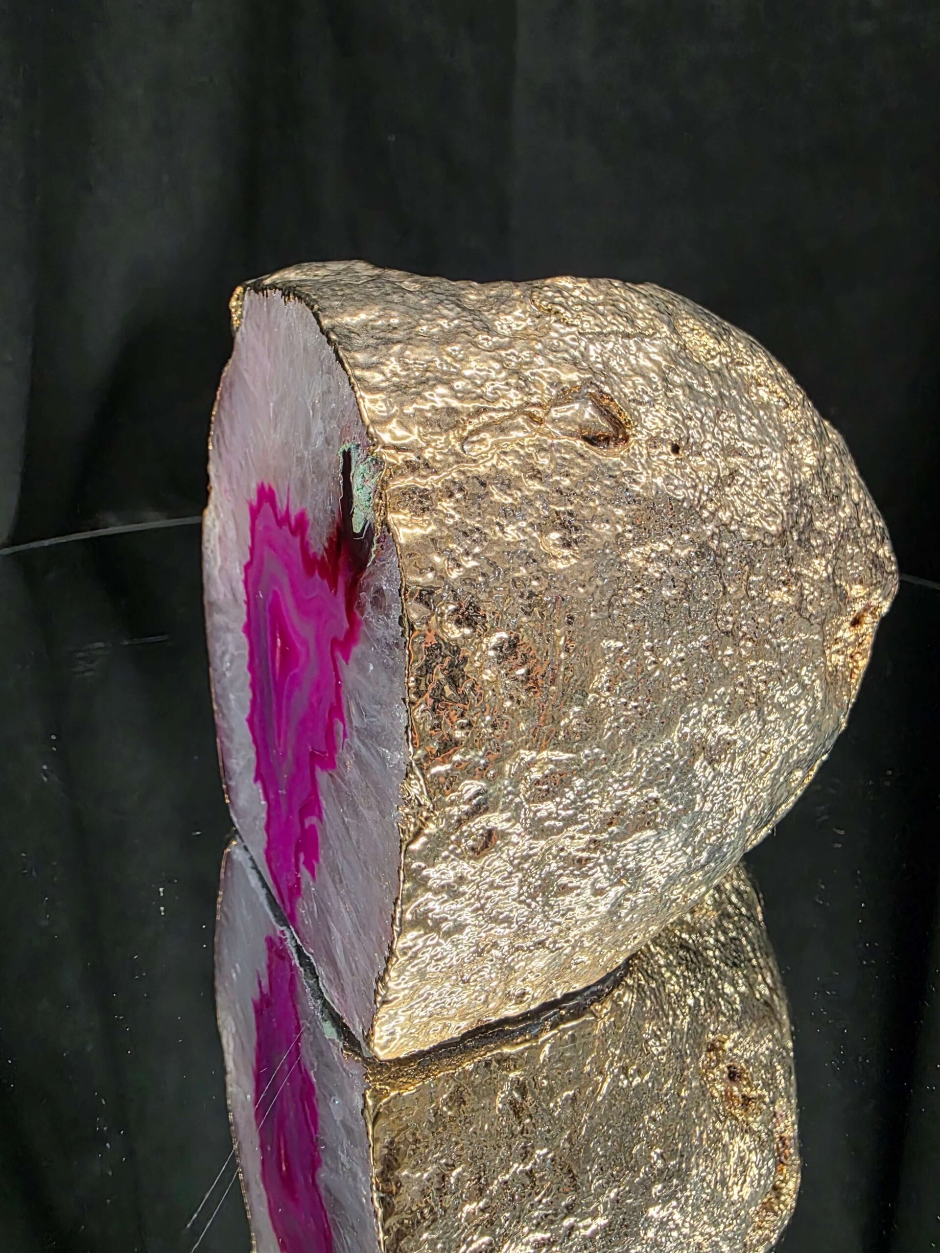 Large Pink Agate End Candle 2 Handpicked 1.173g H9xW8.5xD9cm Microcrystalline Quartz Gold Gilded 24ct Gold Tealight Holder - Image 3