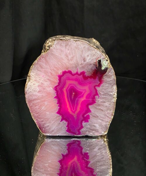 Large Pink Agate End Candle 2 Handpicked 1.173g H9xW8.5xD9cm Microcrystalline Quartz Gold Gilded 24ct Gold Tealight Holder - Image 8