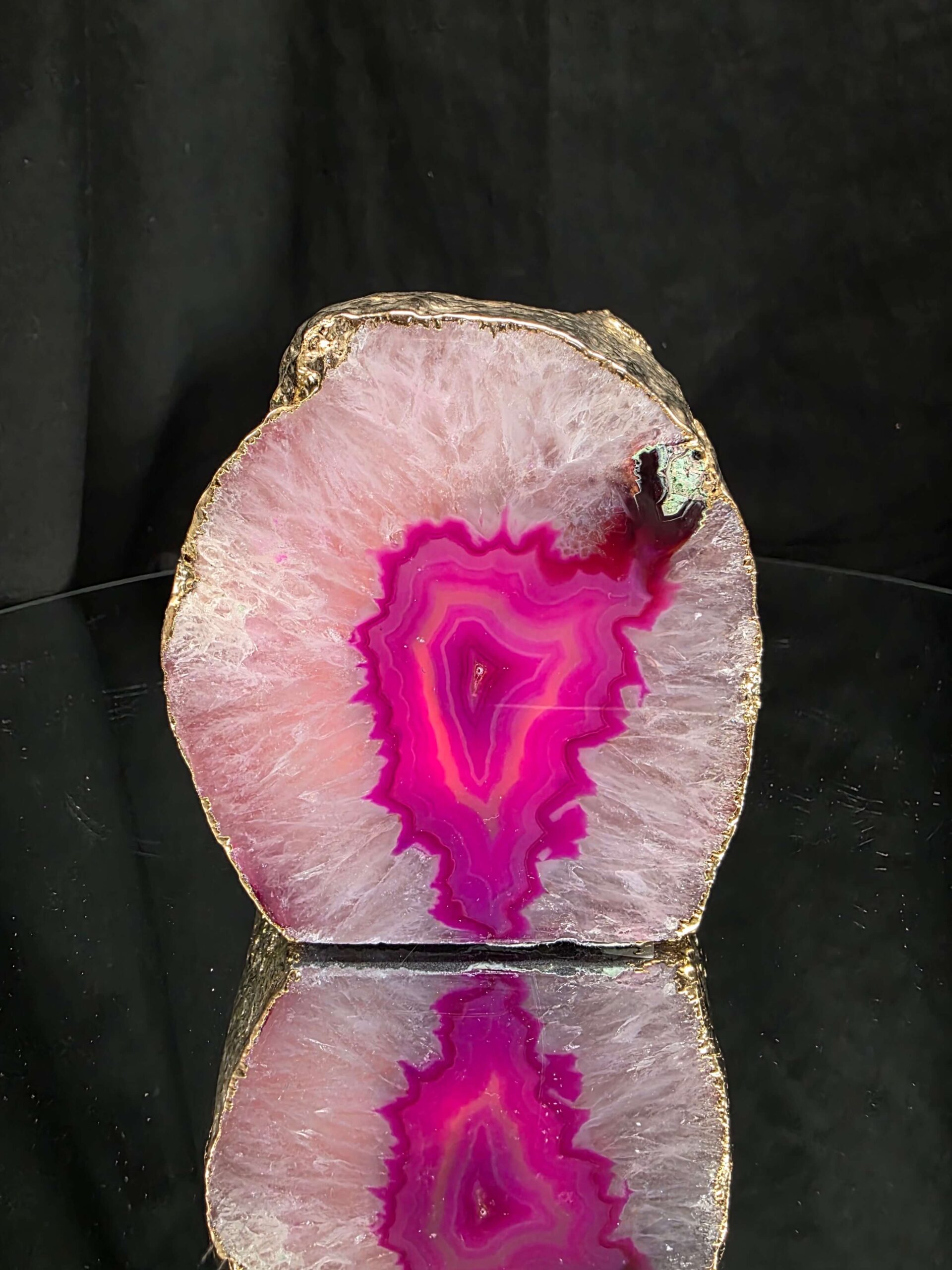Large Pink Agate End Candle 2 Handpicked 1.173g H9xW8.5xD9cm Microcrystalline Quartz Gold Gilded 24ct Gold Tealight Holder - Image 8