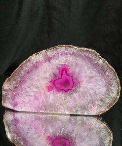 Large Pink Agate End Candle 3 Handpicked 999g H8xW14.5xD7.5cm Microcrystalline Quartz Gold Gilded 24ct Gold Tealight Holder