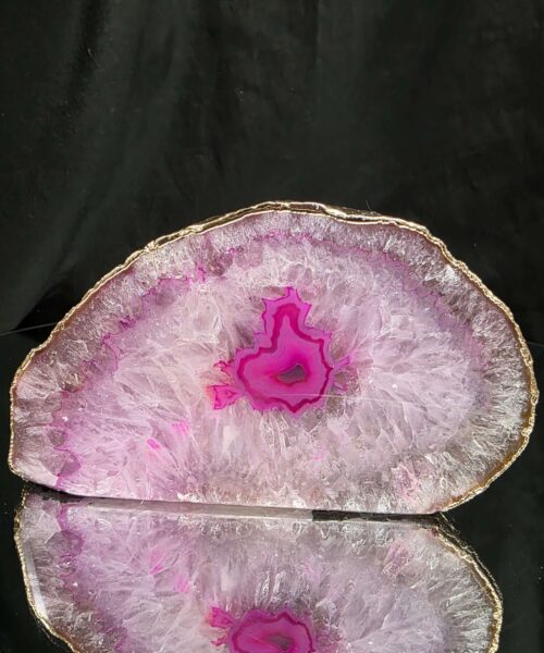 Large Pink Agate End Candle 3 Handpicked 999g H8xW14.5xD7.5cm Microcrystalline Quartz Gold Gilded 24ct Gold Tealight Holder