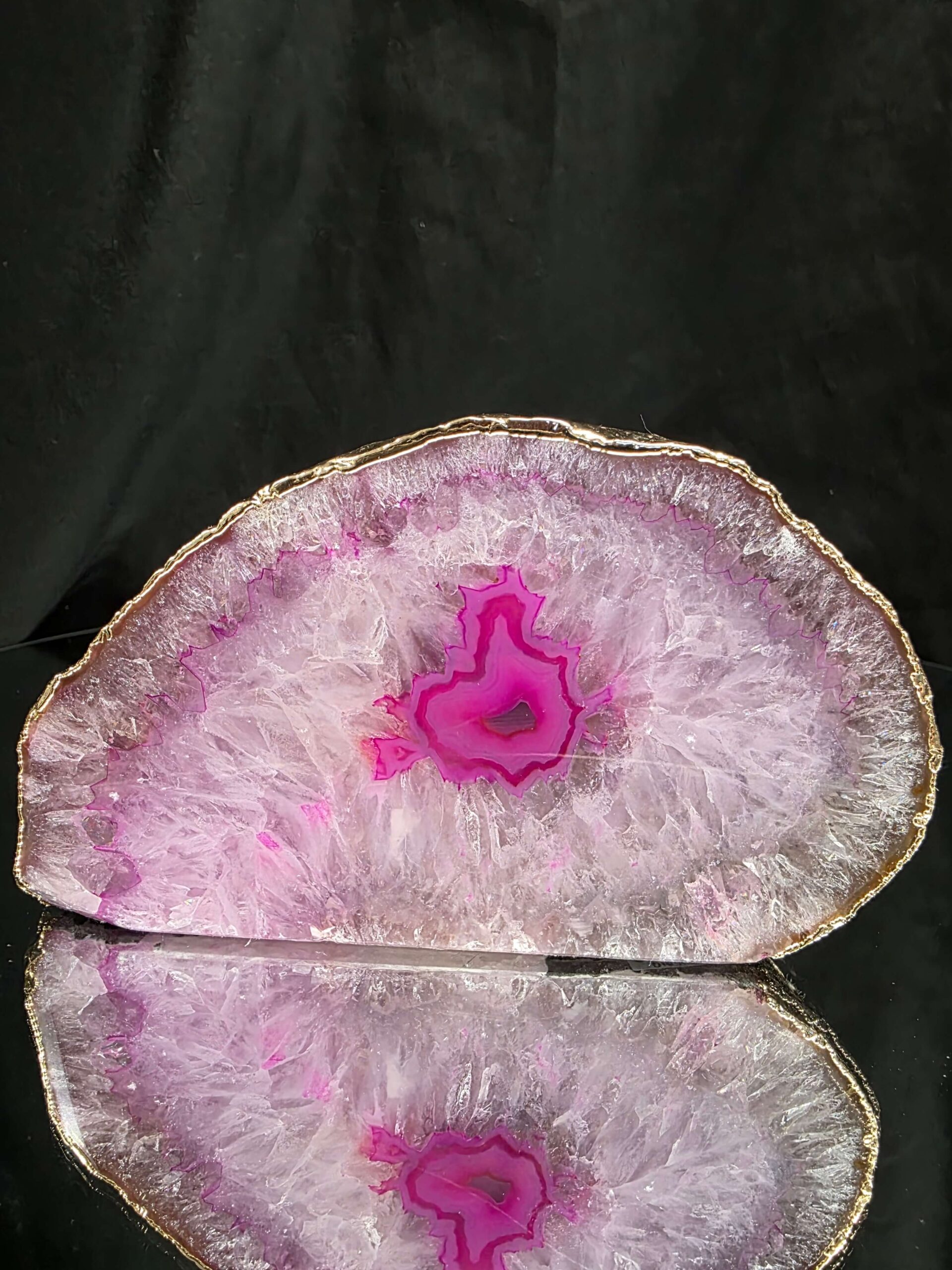 Large Pink Agate End Candle 3 Handpicked 999g H8xW14.5xD7.5cm Microcrystalline Quartz Gold Gilded 24ct Gold Tealight Holder