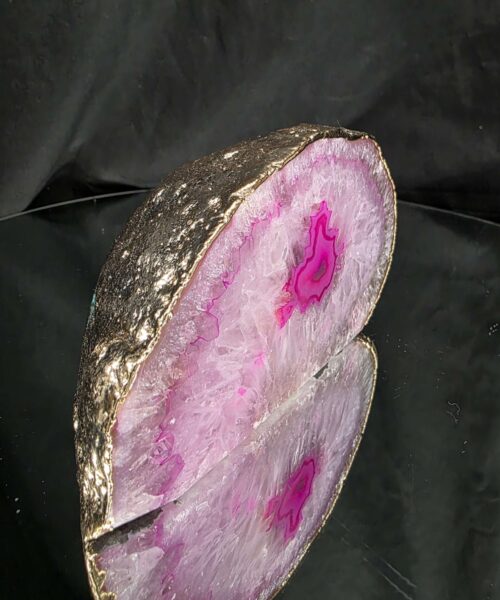 Alternative view of Large Pink Agate End Candle 3 Handpicked 999g H8xW14.5xD7.5cm Microcrystalline Quartz Gold Gilded 24ct Gold Tealight Holder