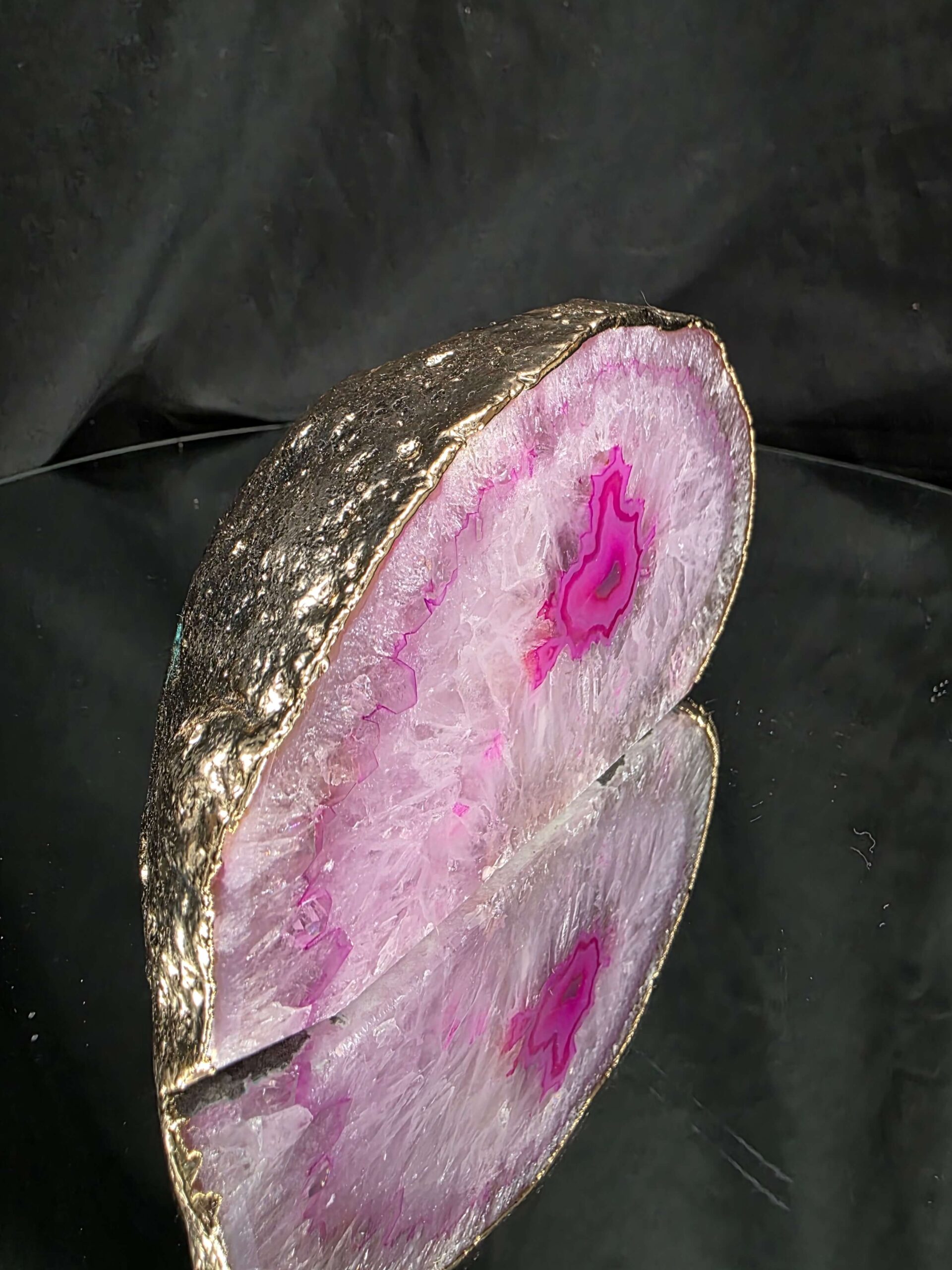 Large Pink Agate End Candle 3 Handpicked 999g H8xW14.5xD7.5cm Microcrystalline Quartz Gold Gilded 24ct Gold Tealight Holder - Image 2