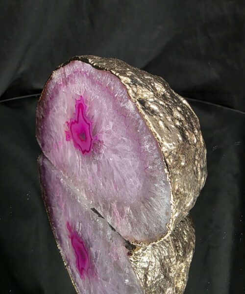 Large Pink Agate End Candle 3 Handpicked 999g H8xW14.5xD7.5cm Microcrystalline Quartz Gold Gilded 24ct Gold Tealight Holder - Image 3