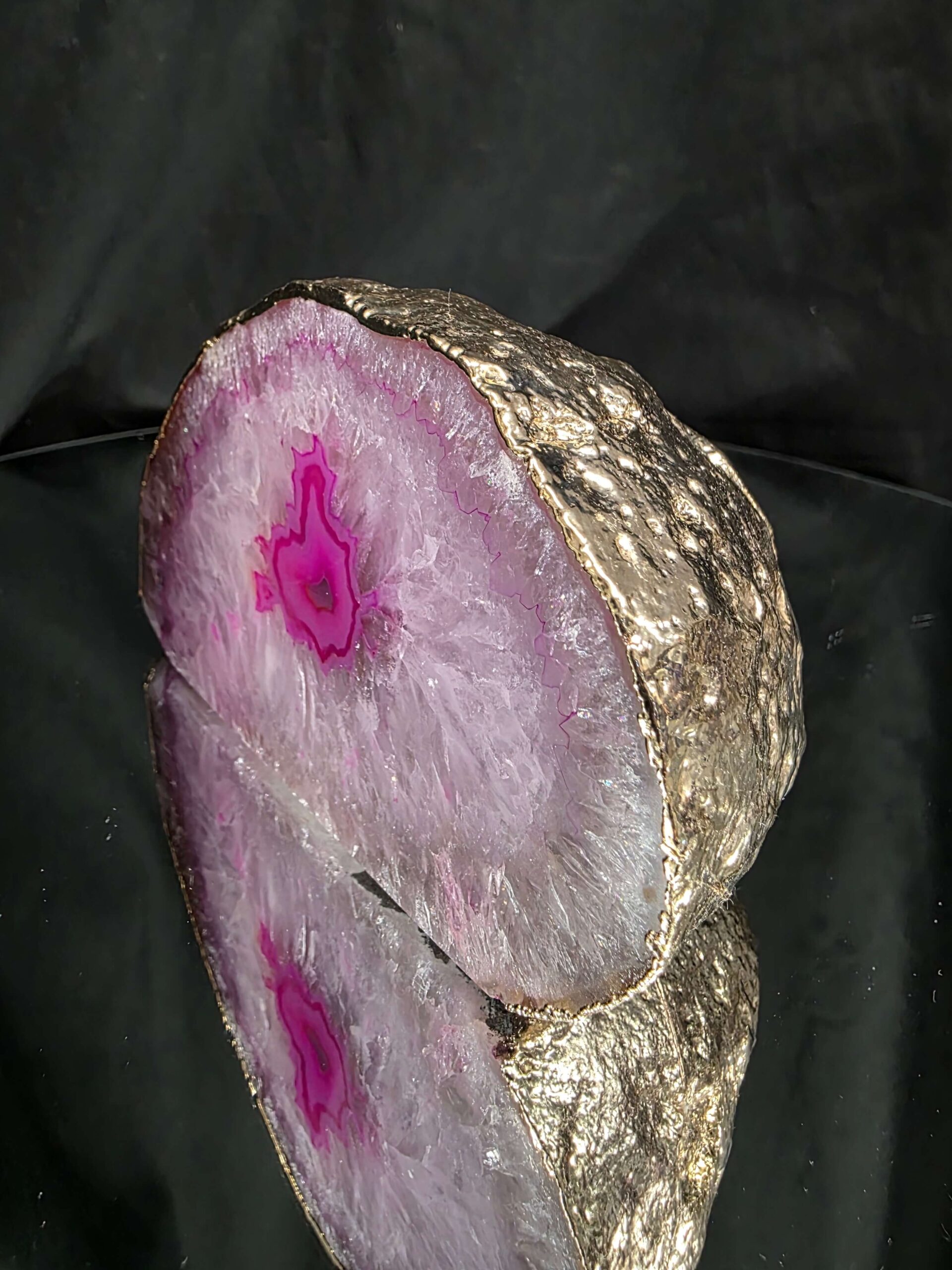 Large Pink Agate End Candle 3 Handpicked 999g H8xW14.5xD7.5cm Microcrystalline Quartz Gold Gilded 24ct Gold Tealight Holder - Image 3