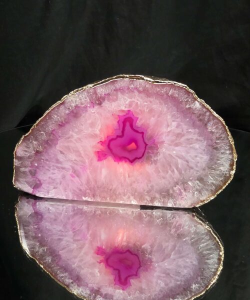 Large Pink Agate End Candle 3 Handpicked 999g H8xW14.5xD7.5cm Microcrystalline Quartz Gold Gilded 24ct Gold Tealight Holder - Image 8