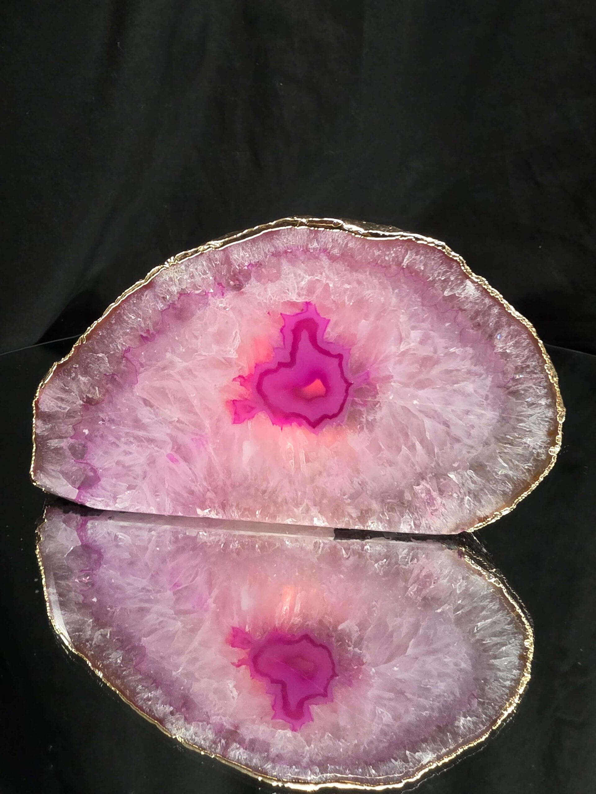 Large Pink Agate End Candle 3 Handpicked 999g H8xW14.5xD7.5cm Microcrystalline Quartz Gold Gilded 24ct Gold Tealight Holder - Image 8