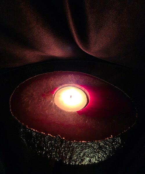 Pink Agate Slice 2 Handpicked 421g H2xW14xD10cm Microcrystalline Quartz Gold Gilded 24ct Tealight Candle Holder - Image 11