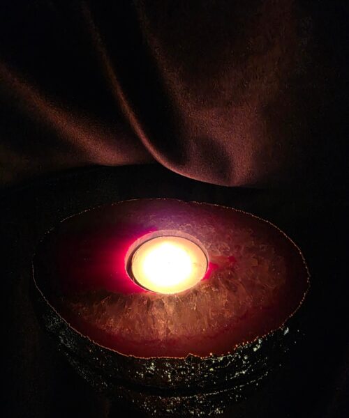 Pink Agate Slice 2 Handpicked 421g H2xW14xD10cm Microcrystalline Quartz Gold Gilded 24ct Tealight Candle Holder - Image 12
