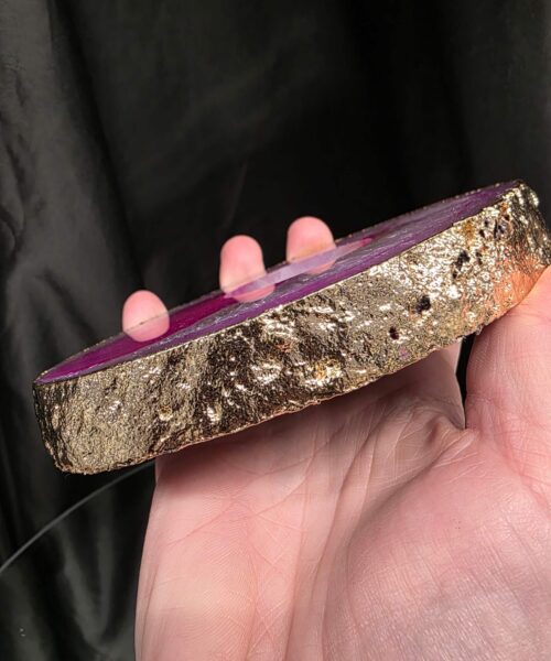 Pink Agate Slice 2 Handpicked 421g H2xW14xD10cm Microcrystalline Quartz Gold Gilded 24ct Tealight Candle Holder - Image 6
