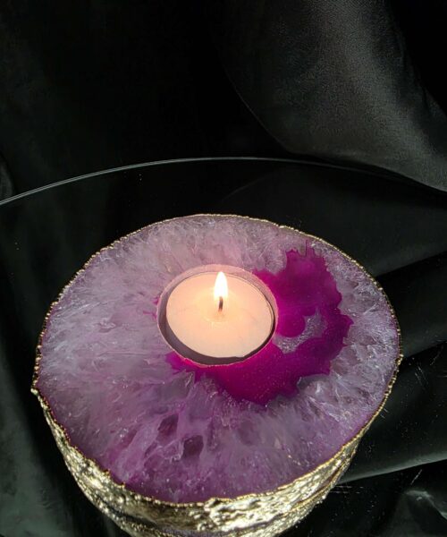 Pink Agate Slice 3 Handpicked 441g H2xW12xD10.5cm Microcrystalline Quartz Gold Gilded 24ct Tealight Candle Holder - Image 10